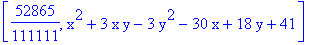 [52865/111111, x^2+3*x*y-3*y^2-30*x+18*y+41]
